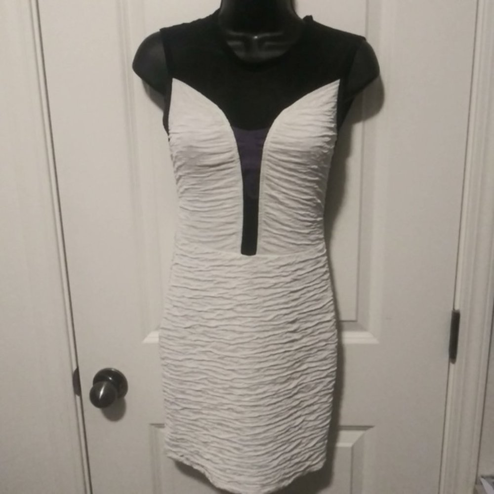 Sale- NWT Black and white sheer plunge cocktail dress - Picture 2 of 8